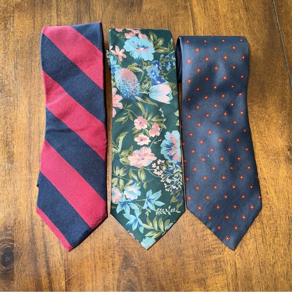 Lot of 3 Vintage Gant Mens Neckties Ties Stripes Floral Blue Green